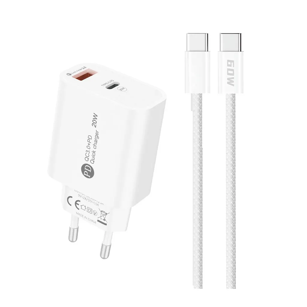 A6MaxL Wandladegerät USB-C/USB-A 20W mit USB-C Kabel, 1m - Weiß